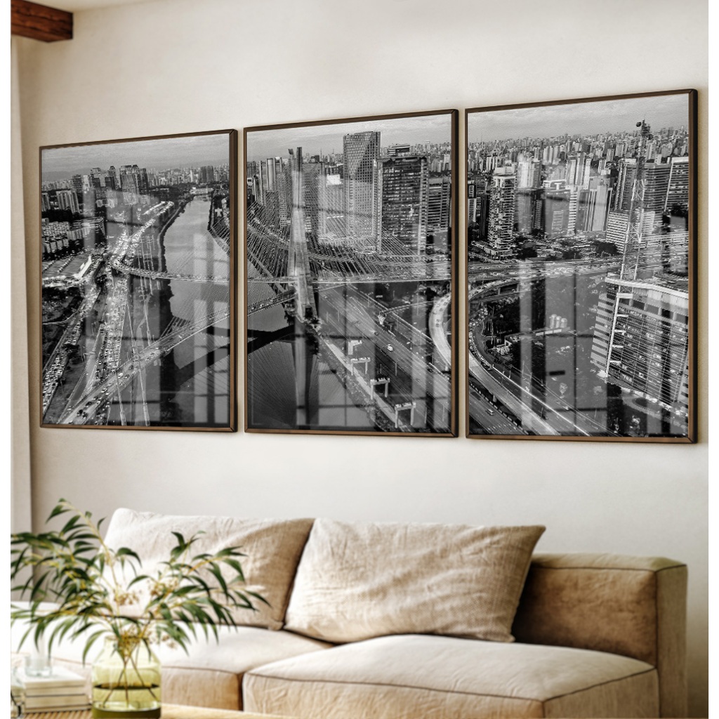 Quadro Preto E Branco Trio De Quadros Decorativos Com Moldura Quadro Para Escritório Ponte Estaiada