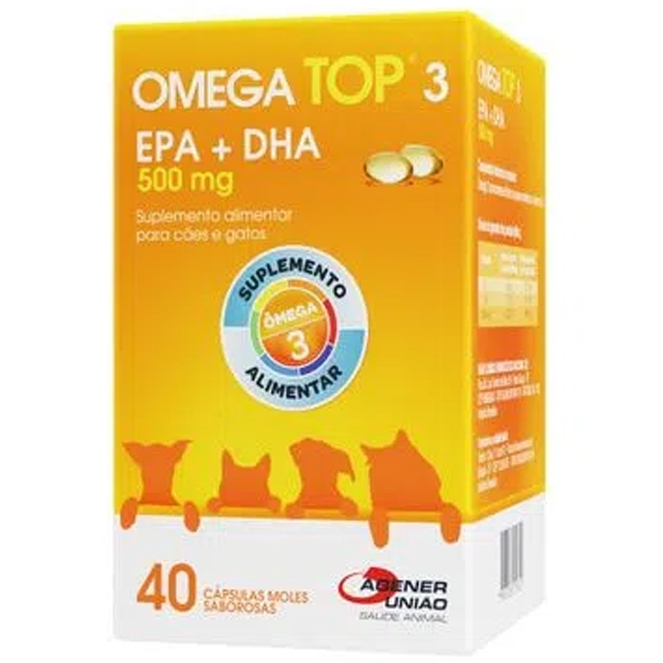 Omega Top 3 Suplemento Alimentar Para Cães e Gatos 500 Mg