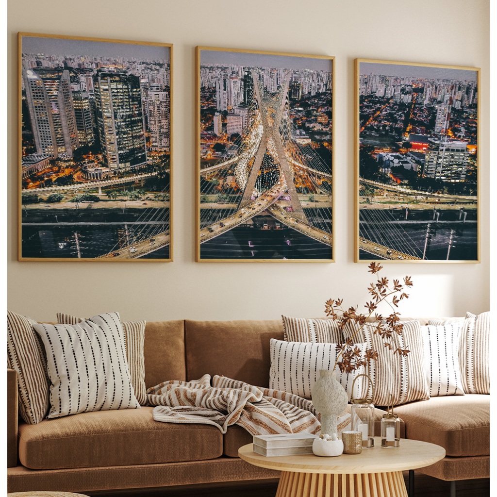 Quadro Cidade São Paulo Quadro Escritório Quadro Decorativo Sala Com Moldura E Vidro Estaiada Trio