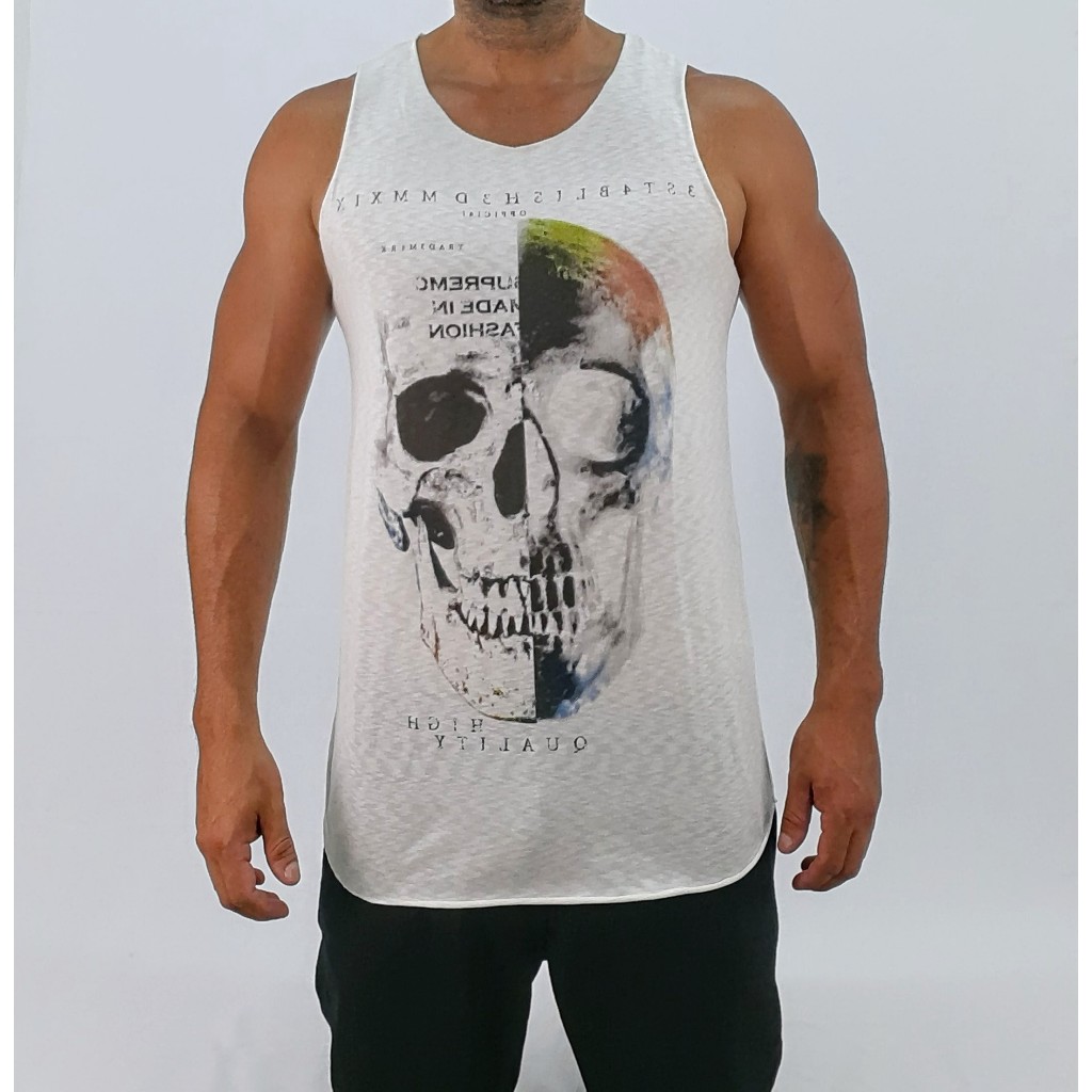 Regata Masculina Caveira - Slim Fit - Semi Long - Tecido Flame Premium
