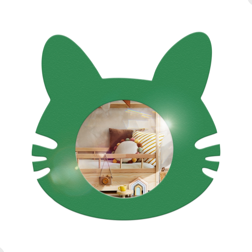 Espelho de Parede Gato Decoração Infantil Colorido Kids 25x25cm Quarto de Meninos Meninas Verde em Oferta na Shopee