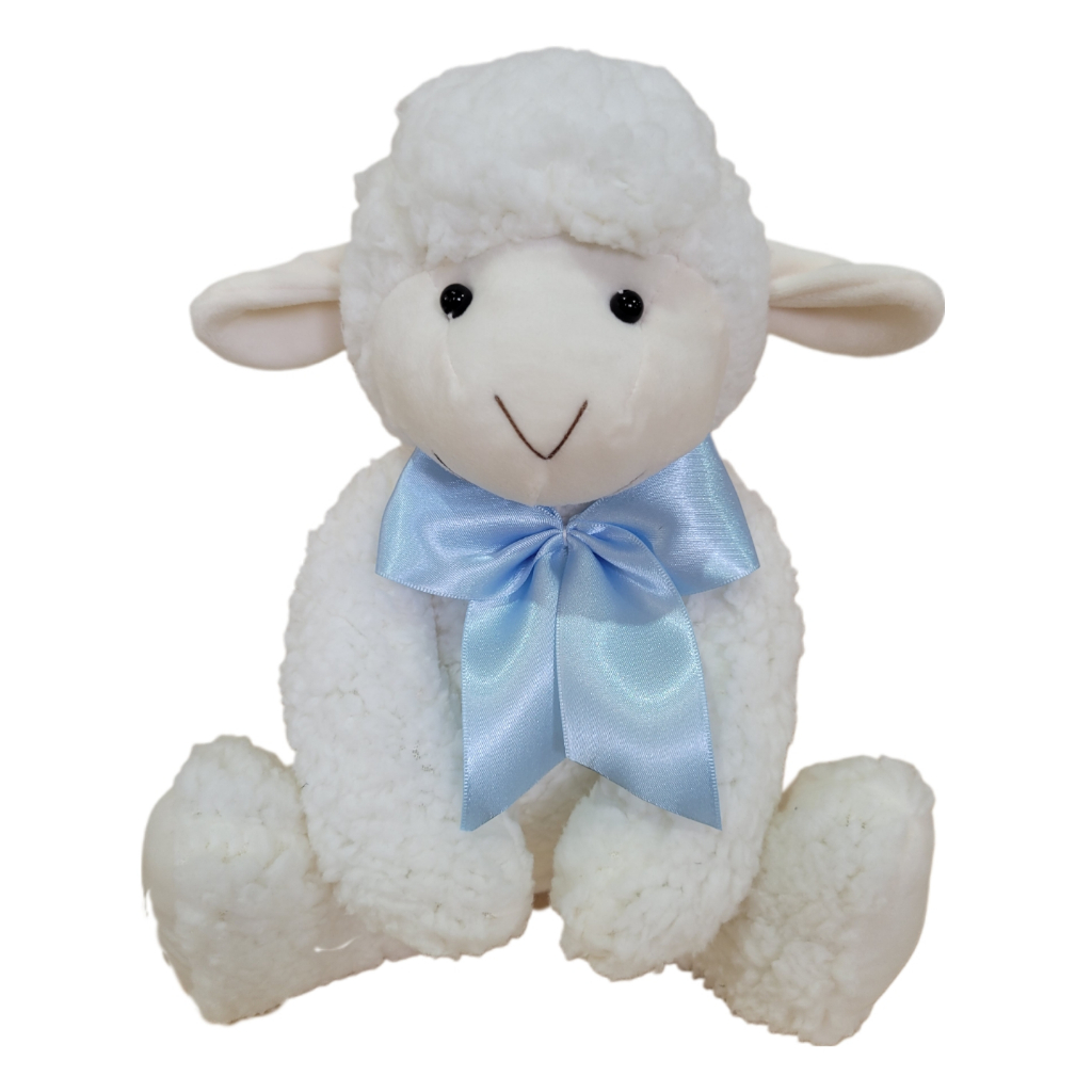 Ovelha de Pelúcia com Laço Várias Cores 34 cm em pé Brinquedo Criança e Bebê Presente Decoração Ovelhinha Grande