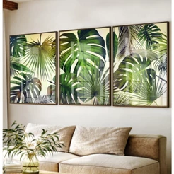 Quadro Folhagem Com Moldura Quadro Decorativo Sala Com Moldura Trio Folhas Tropicais Quadro Sala