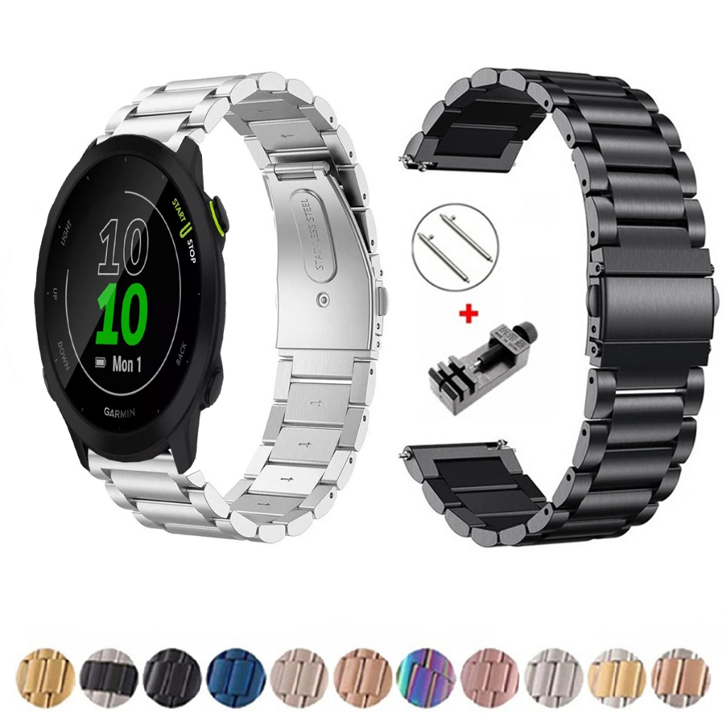 Pulseira de 20mm Metal Elos de aço inox para Smartwatch Garmin Forerunner 55 de Engate Rapido