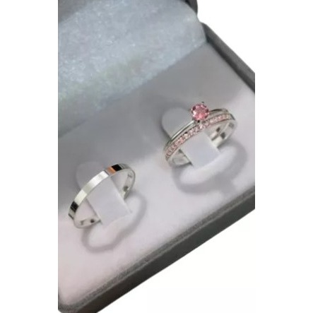Par Alianças Compromisso Rosa Claro - Prata 950 + Solitário em Oferta na Shopee