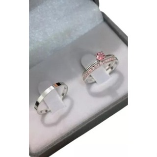 Par Alianças Compromisso Rosa Claro - Prata 950 + Solitário em Oferta na Shopee