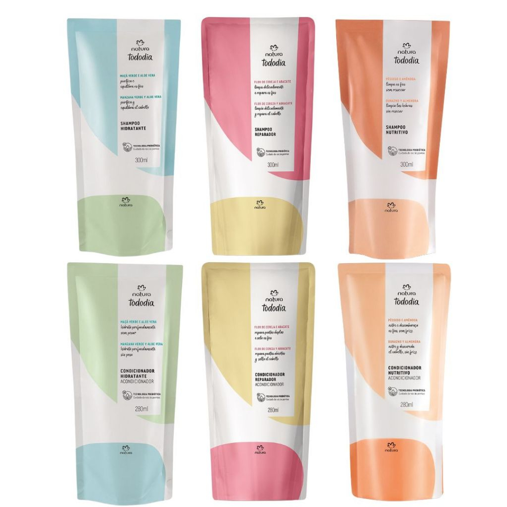 Refil Natura Tododia Kit Shampoo e Condicionador Reparação Nutrição Hidratação 300ml