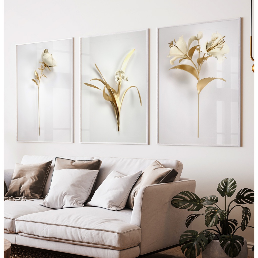 Quadro De Flores Douradas Quadro Com Moldura E Vidro Quadro Decorativo Sala Quadro Para Quarto Trio