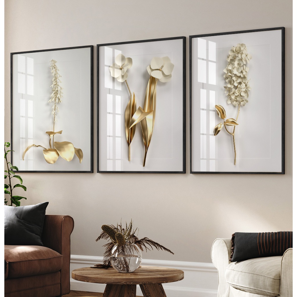 Quadro De Flores Ouro Quadro Com Moldura E Vidro Quadros Decorativos Sala Quadro Quarto Casal Trio
