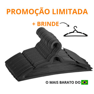 Cabide Adulto Preto Kit 100 Cabides Reforçados Organizar Roupas