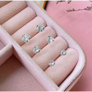 Trio de brincos a prata Folheado 925 com pedra de zircônia redonda Banhado  prata 925 em Oferta na Shopee