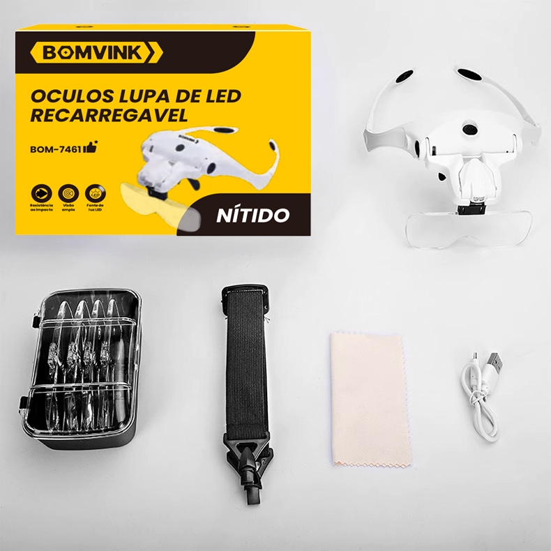 Lupa de Cabeça Profissional 2 LEDS 5 lentes aumento Branco USB Recarregável em Oferta na Shopee