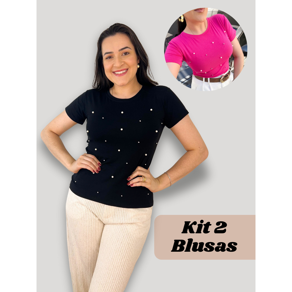 Kit 2 Blusinhas Perolas Viscolaycra Feminina Blusa Promoção Trabalho, Escola, faculdade em Oferta na Shopee