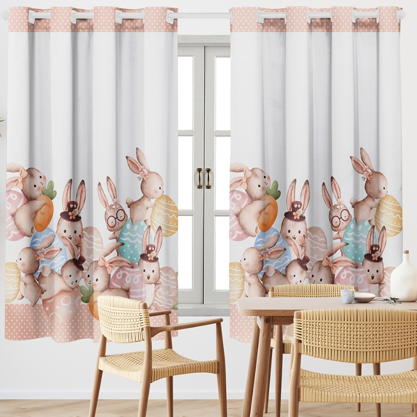 Cortina de Cozinha c/ Barrado 2.00x1.50 Estampada, Pascoa em Oferta na Shopee