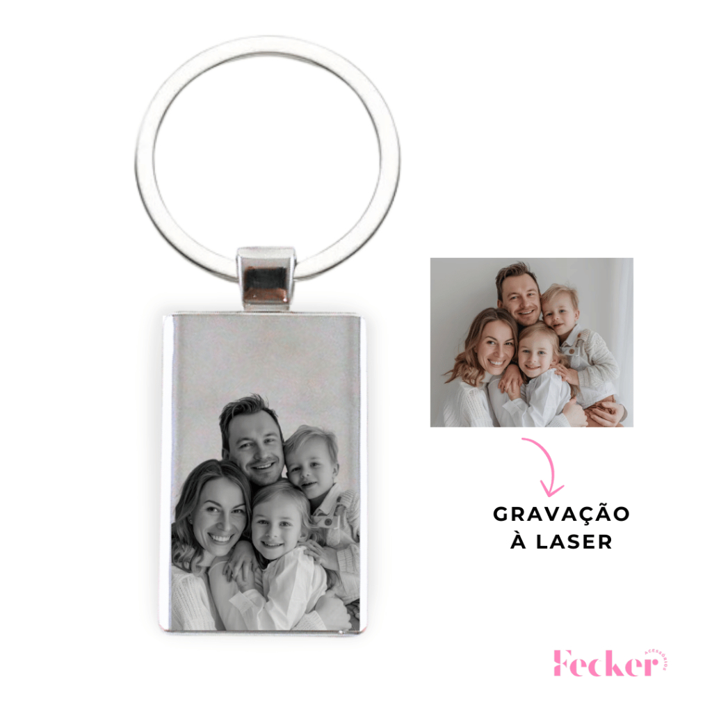 Chaveiro de Aço Inox Personalizado com Foto/Frase Gravada à Laser