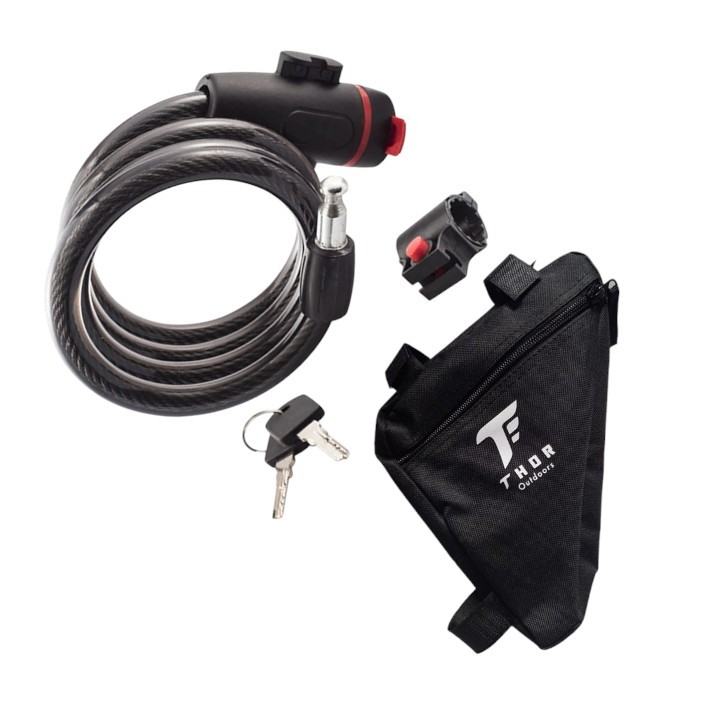 Cadeado Para Bike Trava Cabo de Aço + Bolsa Triangular Para Bike
