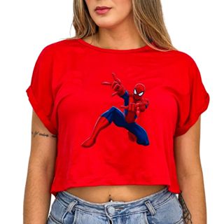 Blusa feminina cropped estampa homem aranha camiseta t-shirt em Oferta na Shopee