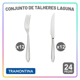 Jogo de Talheres Tramontina Laguna em Aço Inox Garfo e Faca Acabamento em Brilho 24 Peças em Oferta na Shopee