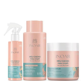 KIT MEU CACHO MEU CRUSH INOAR CREME DE PENTEAR 500ML+ GELATINA 500G+ FLUIDO ATIVADOR DE CACHOS 200ML