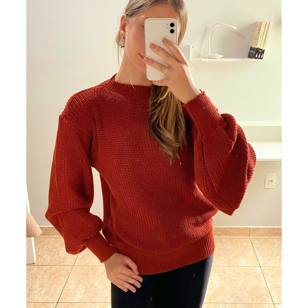 BLUSA FEMININA INVERNO TRICÔ MANGA LONGA BALÃO MODERNA LUXO DESPOJADA FRIO SUÉTER QUENTINHA em Oferta na Shopee