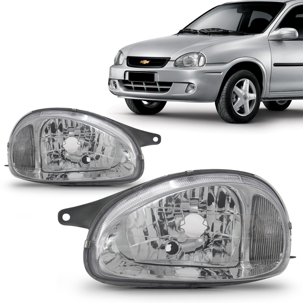 Farol Corsa Mascara Cromada Lente Lisa De Vidro Carcaça Cinza 2001