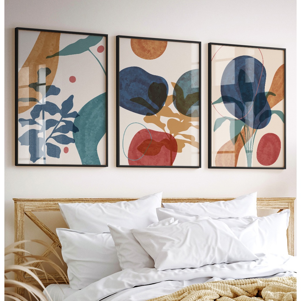 Quadro Abstrato Para Sala Quadro Com Moldura Quadro Grande Quarto Decorativo Formas Coloridas Trio
