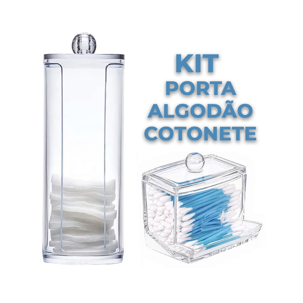 Conjunto Suporte Porta Cotonete em Acrílico com Tampa e Porta Algodão em Acrílico Limpeza ...