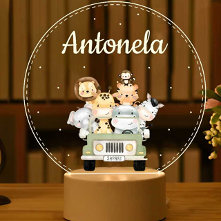 Luminária Safari LED 7 cores RGB Personalizada nome Criança, Decoração, Bebê, Presente, Leão, Girafa, Elefante, Zebra em Oferta na Shopee