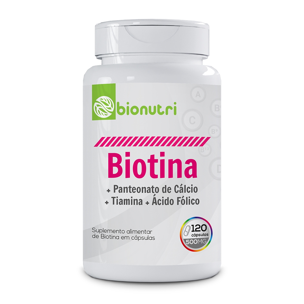 Biotina com Panteonato de Calcio + Tiamina + Acido Folico 120 Capsulas - Bionutri