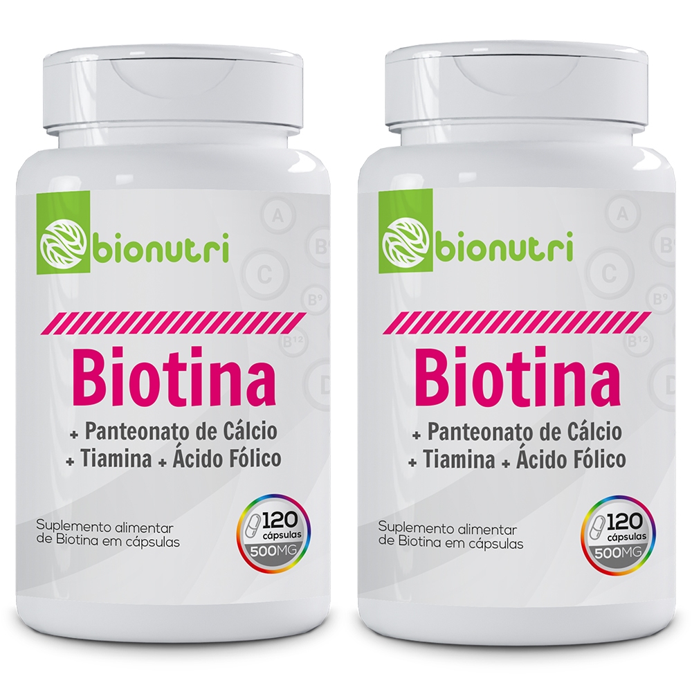Kit 2x Biotina com Panteonato de Calcio + Tiamina + Acido Folico 120 Capsulas - Bionutri