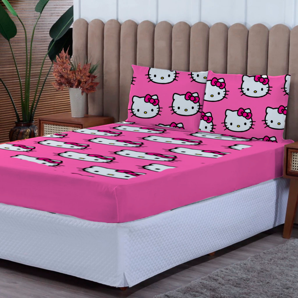 Kit lençol Casal Hello Kitty 3 peças - Casal Solteiro Queen - kit lençol