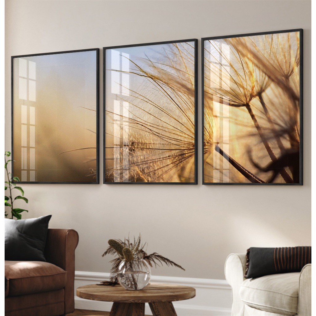 Quadro Dente De Leão Com Moldura Kit 3 Quadros Decorativos Para Sala Quadro Pôr