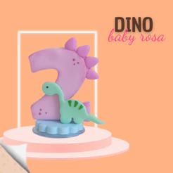VELA DINO BABY ROSA EM BISCUIT