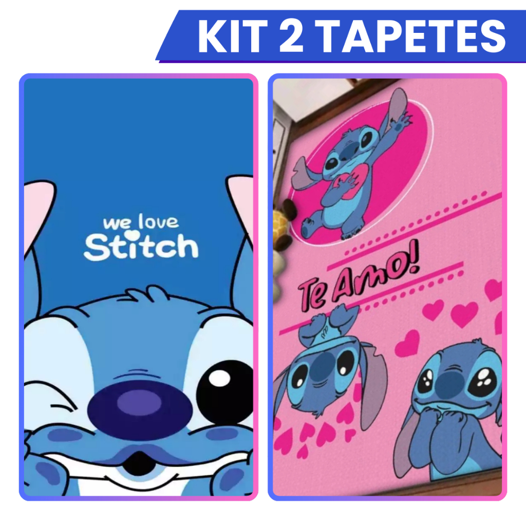 Kit Tapete Infantil Conjunto Stitch Azul + Stitch Rosa para Quarto 1,00x1,40 Emborrachado