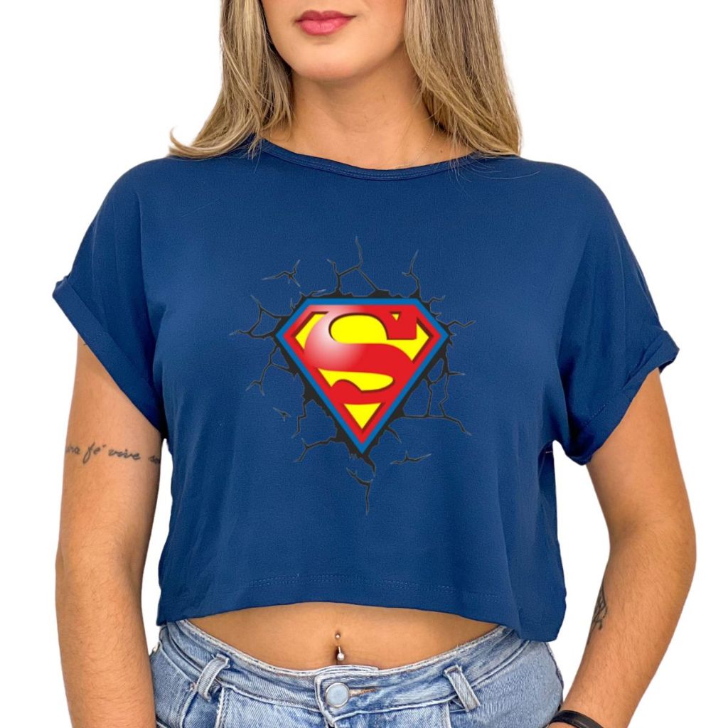 Blusa feminina cropped estampa superman carnaval camiseta t-shirt em Oferta na Shopee