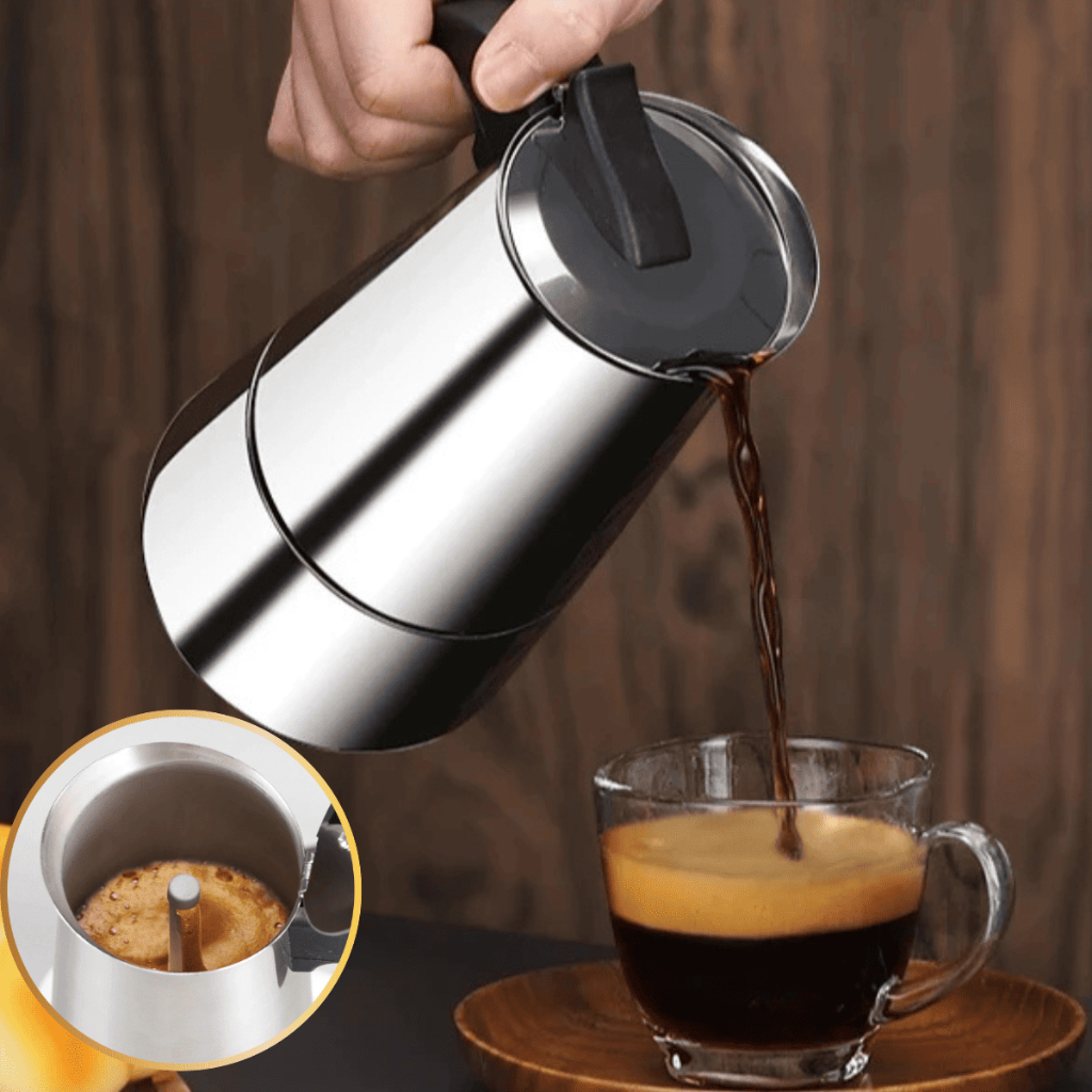Cafeteira Italiana Luxo Inox 6 Xícaras Café Expresso Automática Moka Máquina de Café Premium Promo