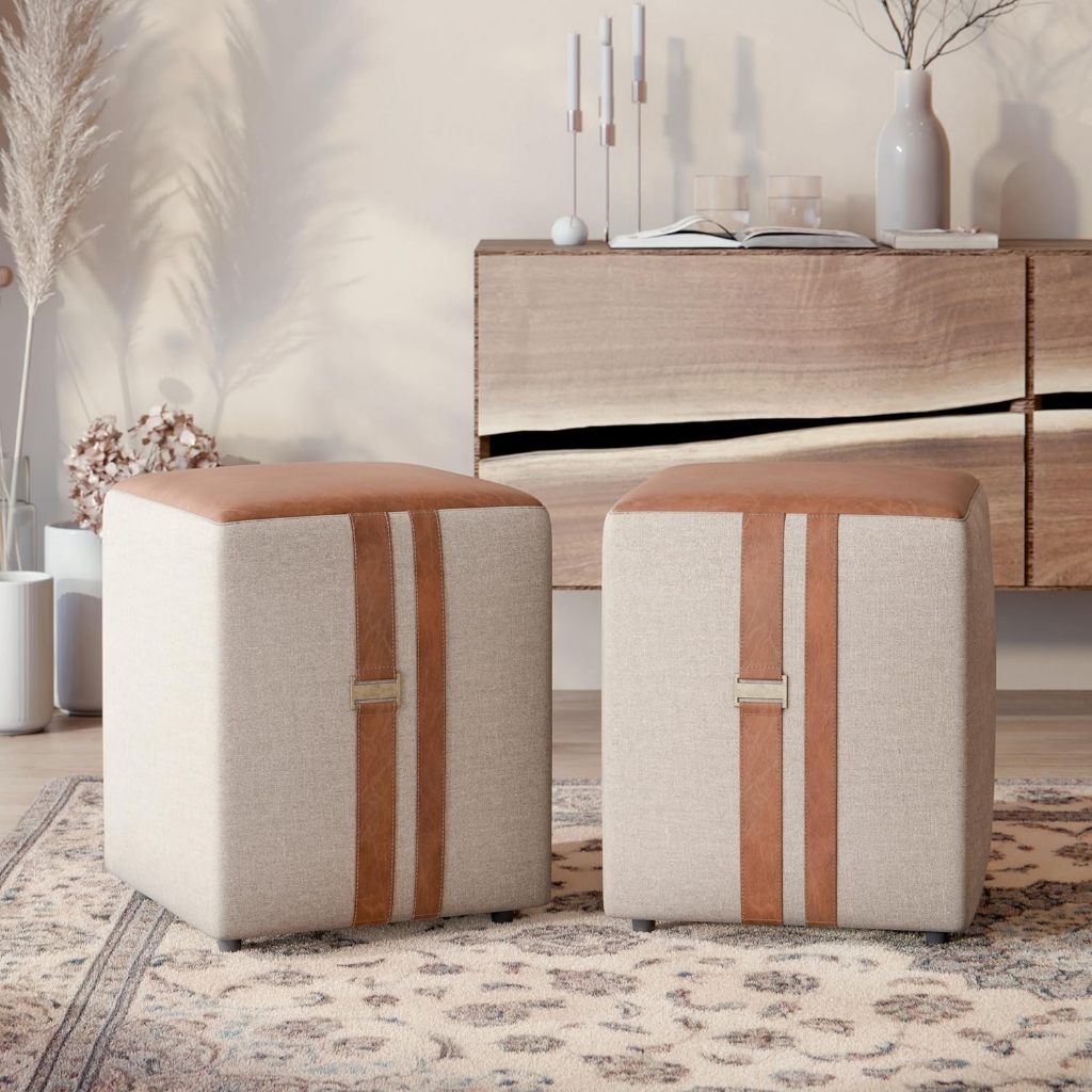 Conjuto Kit Puff Banqueta Domus Decorativo Luxo - Bege