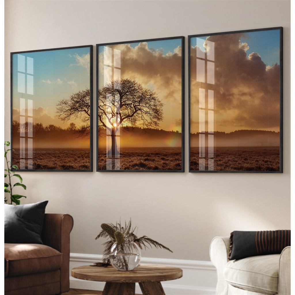 Quadros Decorativos Com MOLDURA Sala Quarto Casal Escritório Trio Natureza Árvore Seca na Savana em Oferta na Shopee
