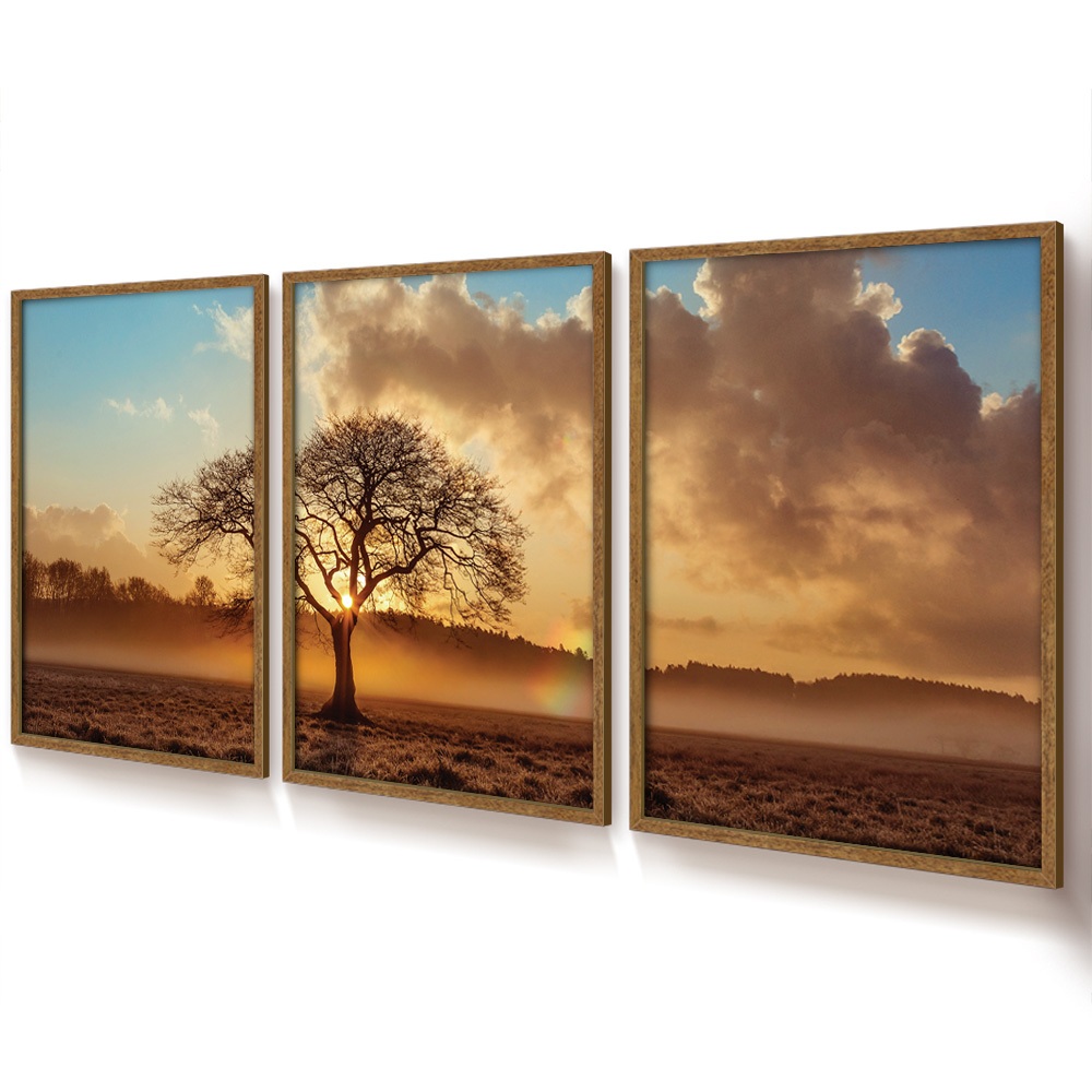 Quadro Arvore Da Vida Trio De Quadros Decorativos Com Moldura Quadro Paisagem Quadro Natureza Seca · foto 2