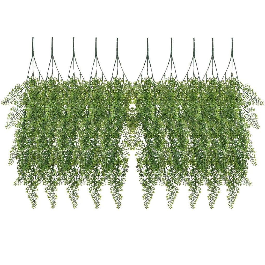 Kit Com 10 Pendentes Artificiais Folhas De Avenca Decoração Para Painel Verde