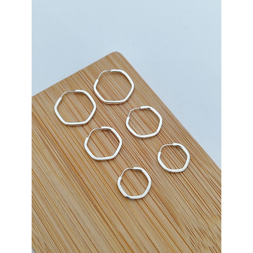 Kit Trio de Argolas Prata 925 Legítima - Hexágono Fio Quadrado em Oferta na Shopee