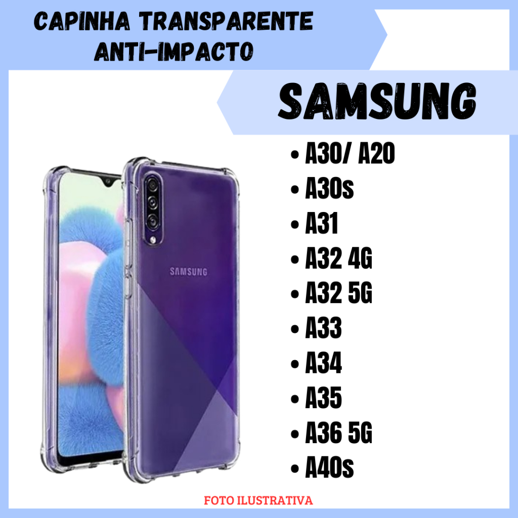 Capa Transparente Anti Impacto Para Samsung  A30/ A30s/ A31/ A32 4G/ A32 5G/ A33/ A34/ A35/ A36/ A36 5G/ A40S/ CF09