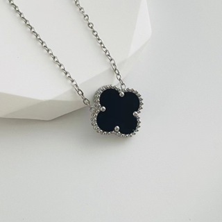 Colar de prata de aço de titânio única flor mãe de pérola colar corrente dupla face galvanoplastia não desbota em Oferta na Shopee