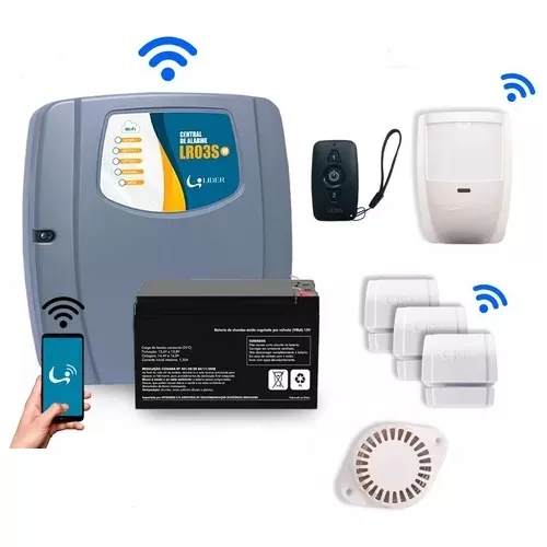Kit Central Alarme Wifi Lr03sw + 4 Sensor + Bateria + Sirene