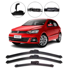 Kit 3 Palhetas para Limpador de Parabrisa Dianteiro + traseiro para Gol G7 2017 até 2022