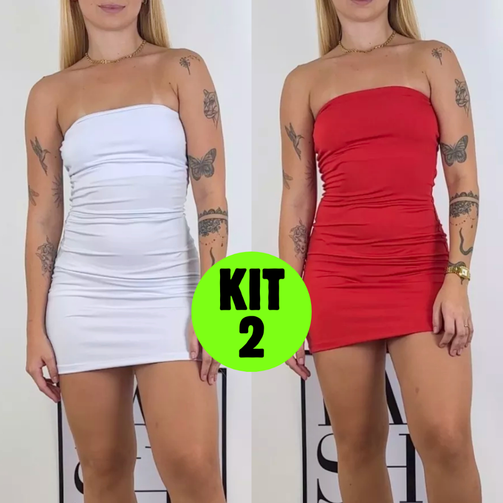 Kit 2 Vestidos Suplex Curto Confortável Fashion Moda Casual Feminina Moderno Shopping Balada em Oferta na Shopee