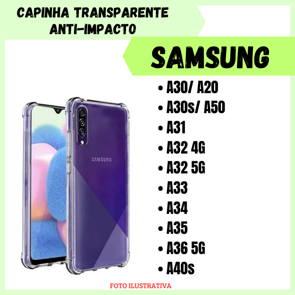 Capa Transparente Anti Impacto Samsung A30 / A30s / A31/ A32 4G / A32 5G / A33 / A34 / A35 / A36/ A36 5G / A40s / (CF09)