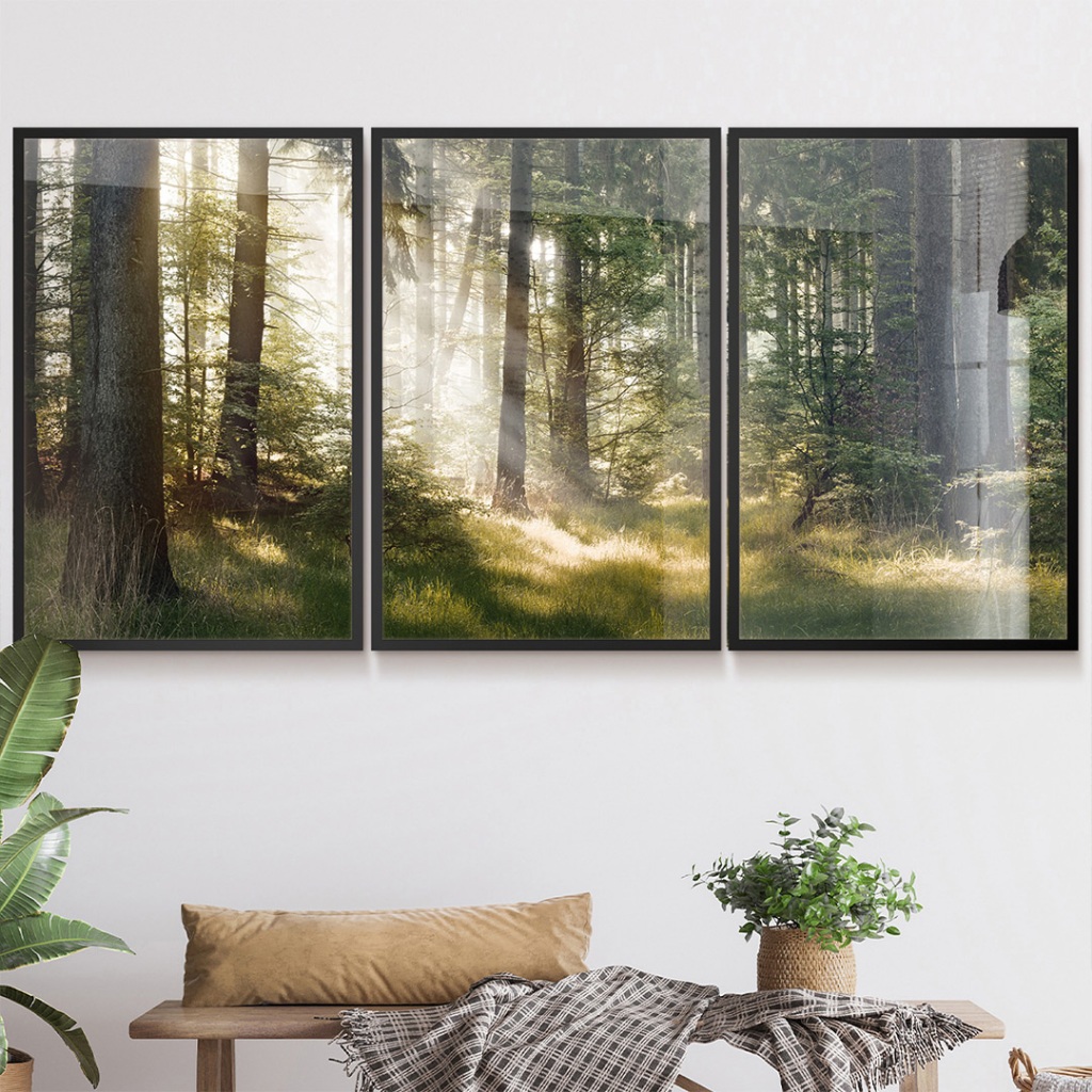 Quadro Paisagem Trio De Quadros Decorativos Com Moldura Quadro Natureza Árvores