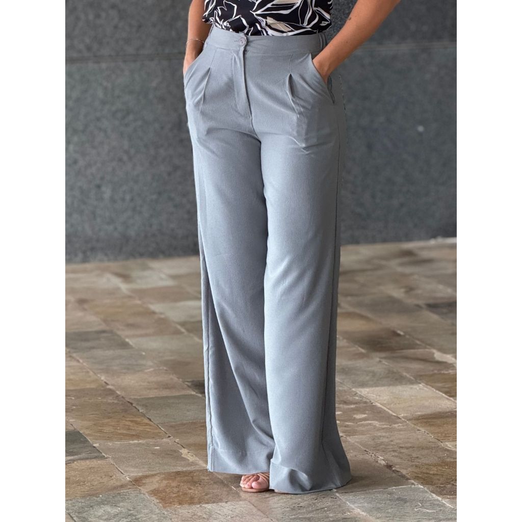 Calça Feminina Social Pence Frontal Pantalona Com Bolsos Laterais Elegante Estilo Office Escritório