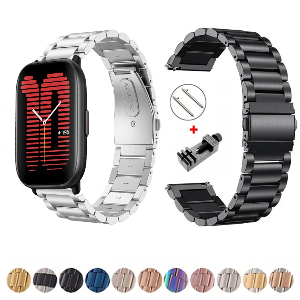 Pulseira de 20mm Metal Elos de aço inox para Smartwatch Amazfit Active de Engate Rapido